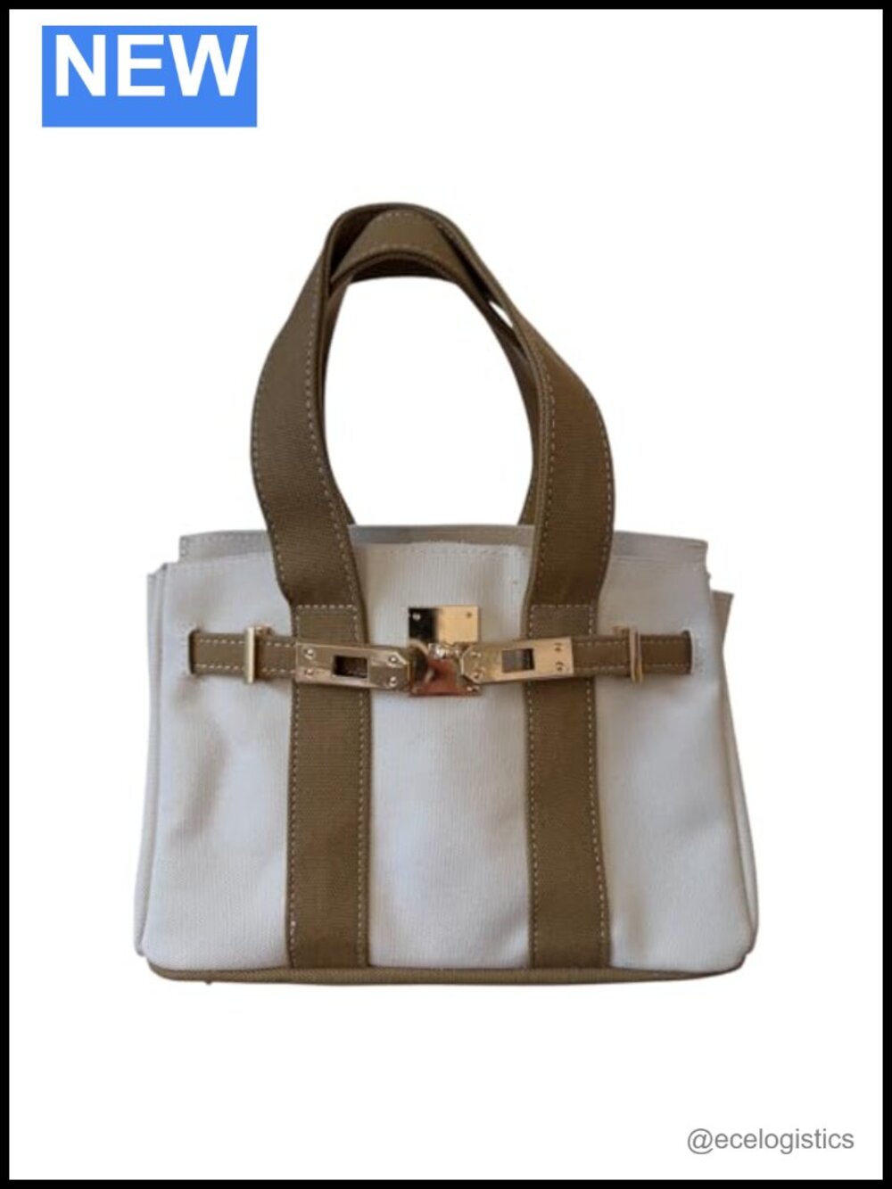 Canvas Mini Tote Bag, 8 Pockets, Distressed Finish, Durable, Gold Hardware,